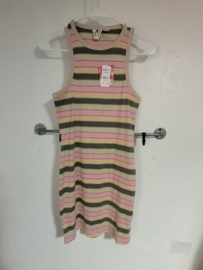 Roxy Striped Tank Dress in Pink, Olive & Beige
